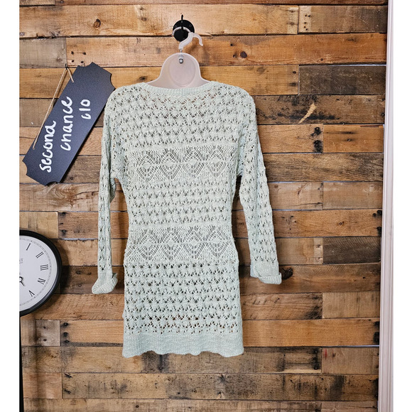 SALE-Pink rose women's sea foam green open knit sweater size M/L - Picture 9 of 11